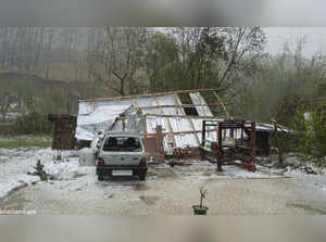 Imphal: Houses damaged after a hailstorm, in Imphal valley. (PTI Photo) (...