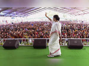Bashirhat: TMC supremo and West Bengal CM Mamata Banerjee during a public meetin...