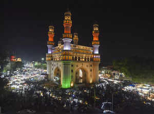 Hyderabad: Muslims shop near Charminar for Eid, in Hyderabad. (PTI Photo) (...