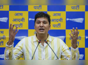 New Delhi: Delhi minister and AAP leader Saurabh Bharadwaj addresses a press con...