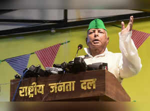 Patna: Rashtriya Janata Dal President Lalu Prasad Yadav addresses the party meet...