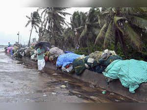 Thiruvananthapuram: Fishing nets are kept at a roadside at Poonthura coast amid ...