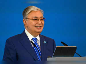 Kazakhstan's President Kassym-Jomart Tokayev delivers his remarks at the 46th ISEAS-Yusof Ishak Institute Singapore Lecture in Singapore on May 24, 2024, during a three-day state visit to Singapore.