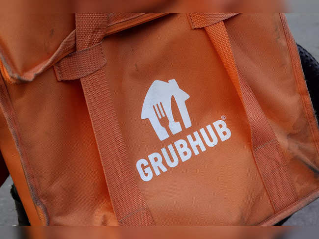 FILE PHOTO: A Grubhub delivery bag is seen on a bicycle in Brooklyn, New York City