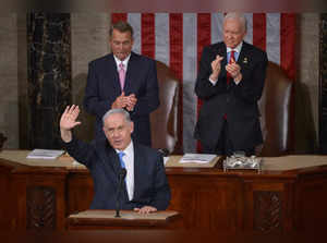 Israel's Prime Minister Benjamin Netanyahu waves following his address to a joint session of the US Congress on March 3, 2015 at the US Capitol in Washington, DC.