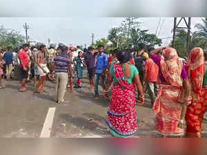 North 24 Pargana: Security personnel and locals during a clash at Sandeshkhali a...