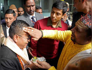 Varanasi, Dec 15 (ANI): Sikkim Chief Minister Prem Singh Tamang receives a tradi...