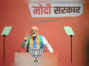 India's Prime Minister Narendra Modi speaks after releasing the Bharatiya Janata Party's (BJP) manifesto ahead of country's upcoming general elections, at the party headquarters in New Delhi on April 14, 2024.