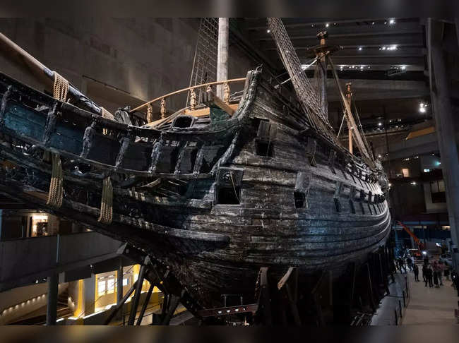 The Swedish warship Vasa is pictured in the Vasa Museum in Stockholm on May 29, 2024.