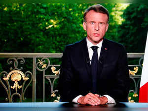 This screen shot shows France's President Emmanuel Macron speaking during a televised address to the nation during which he announced he is dissolving the National Assembly, French Parliament lower house, and calls new general elections on June 30, in Paris on June 9, 2024.