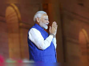 New Delhi: Prime Minister Narendra Modi after taking oath, at Rashtrapati Bhavan...