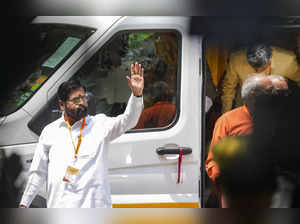 Varanasi: Maharashtra Chief Minister Eknath Shinde arrives to attend the nominat...