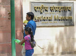 New Delhi: Visitors outside the National Museum after it received a bomb threat ...
