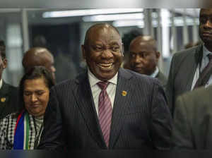South African President Cyril Ramaphosa leaves the National Results Operations C...