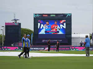 The pitch area is seen covered ahead of the ICC Men's T20 World Cup cricket matc...