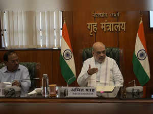 New Delhi: Union Home Minister Amit Shah chairs a high level meeting to review s...