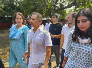 New Delhi: Congress leader Priyanka Gandhi with her husband Robert Vadra, childr...