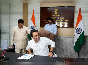 New Delhi: RLD's Jayant Chaudhary takes charge as MoS (Independent Charge) of th...