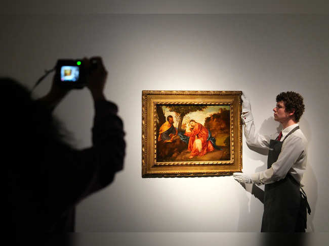 Titian's Early Masterpiece Rest On The Flight Into Egypt At Christie's Photocall