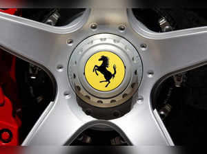 FILE PHOTO: A Ferrari logo is seen on media day at the Paris auto show, in Paris