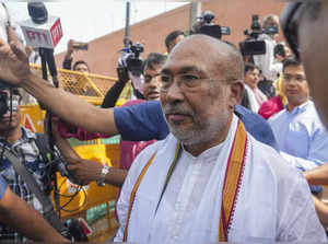 New Delhi: Manipur Chief Minister N Biren Singh comes out after attending the ND...