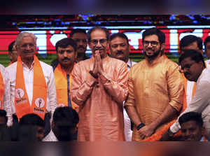 Mumbai: Shiv Sena (UBT) Chief Uddhav Thackeray and Aaditya Thackeray during the ...