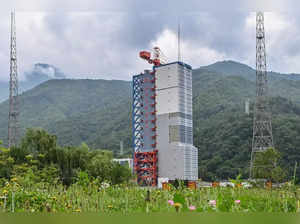 This photo shows the launch platform for the French-Chinese Space Variable Objects Monitor (SVOM) satellite mission in Xichang, in China’s southwestern Sichuan province on June 21, 2024.