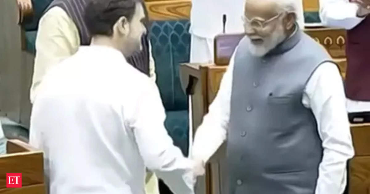 Narendra Modi & Rahul Gandhi share a warm moment at the Lok Sabha well as Birla is named Speaker