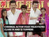 Actor Vijay felicitates three toppers of Class 10 and 12 board examinations in Chennai