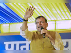 New Delhi: AAP leader Sanjay Singh speaks during Delhi minister Atishi Singh's i...