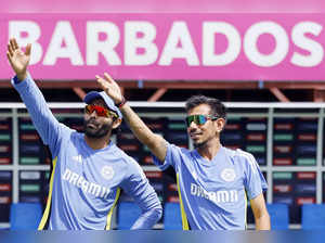 Barbados, June 18 (ANI): India's Ravindra Jadeja and Yuzvendra Chahal during a p...