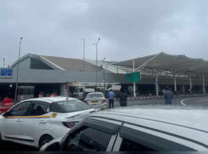 View of a damaged portion of a canopy at Terminal 1 at the Indira Gandhi International Airport following heavy rainfall