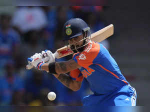 India's Virat Kohli plays a shot during the ICC Men's T20 World Cup final cricke...