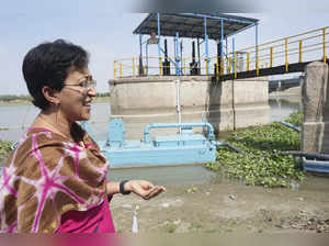 New Delhi: Delhi Minister Atishi inspects the Wazirabad water treatment plant in...
