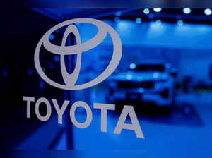FILE PHOTO: Toyota's logo is seen in their exhibition stall at Bharat Mobility Global Expo organised by India's commerce ministry at Pragati Maidan in New Delhi