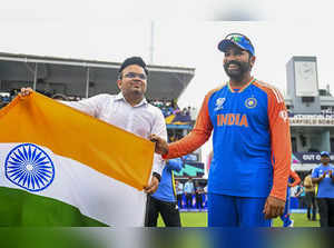 **EDS: IMAGE VIA BCCI** Bridgetown: India's captain Rohit Sharma with BCCI Secre...