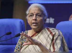 New Delhi: Union Finance Minister Nirmala Sitharaman addresses a press conferenc...