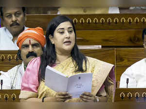 **EDS: SCREENSHOT VIA SANSAD TV** New Delhi: BJP MP Bansuri Swaraj speaks in the...