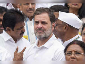 New Delhi: Leader of Opposition in the Lok Sabha Rahul Gandhi at a protest of IN...