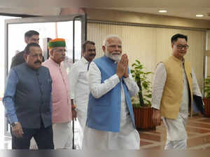 New Delhi: Prime Minister Narendra Modi with Union Minister Kiren Rijiju, and Mi...