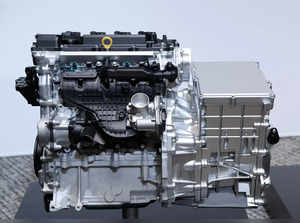 Toyota's engine is displayed at a press conference with Subaru and Mazda, in Tokyo