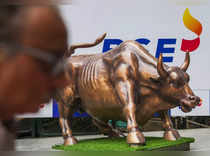 The bull statue at the Bombay Stock Exchange building in Mumbai