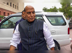 New Delhi: Defence Minister Rajnath Singh arrives at the Parliament House comple...