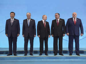 From left: Chinese President Xi Jinping, Kazakh President Kassym-Jomart Tokayev,...