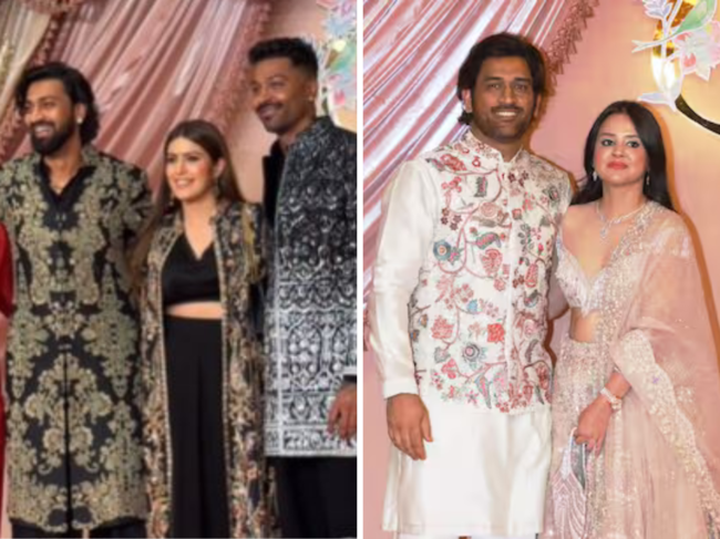 Hardik Pandya with family and MS Dhoni with wife Sakshi