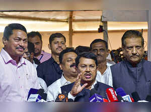 Mumbai: Congress leaders Vijay Wadettiwar, Nana Patole and Prithviraj Chavan add...