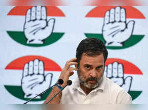 India's Congress party leader Rahul Gandhi gestures during a press conference at the party's headquarters in New Delhi on June 20, 2024.