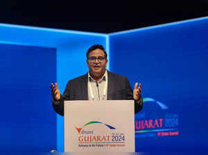 Gandhinagar: Paytm Managing Director Vijay Shekhar Sharma addresses during the V...