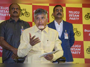Amaravati: Telugu Desam Party (TDP) President Chandrababu Naidu addresses a pres...