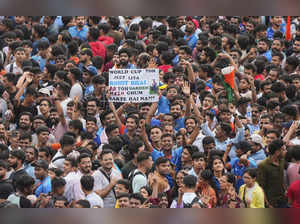 Mumbai: Fans gather ahead of the T20 World Cup-winning Indian cricket team's ope...